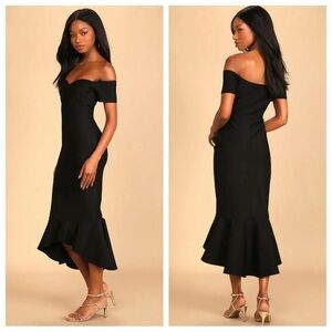 Lulus How Much I Care Black Off-the-
Shoulder Midi Dress